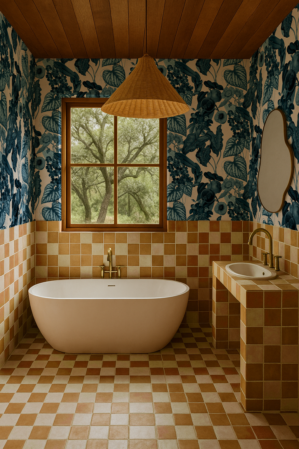 Cali Tropicale Wallpaper, off-white and blue - Arte House