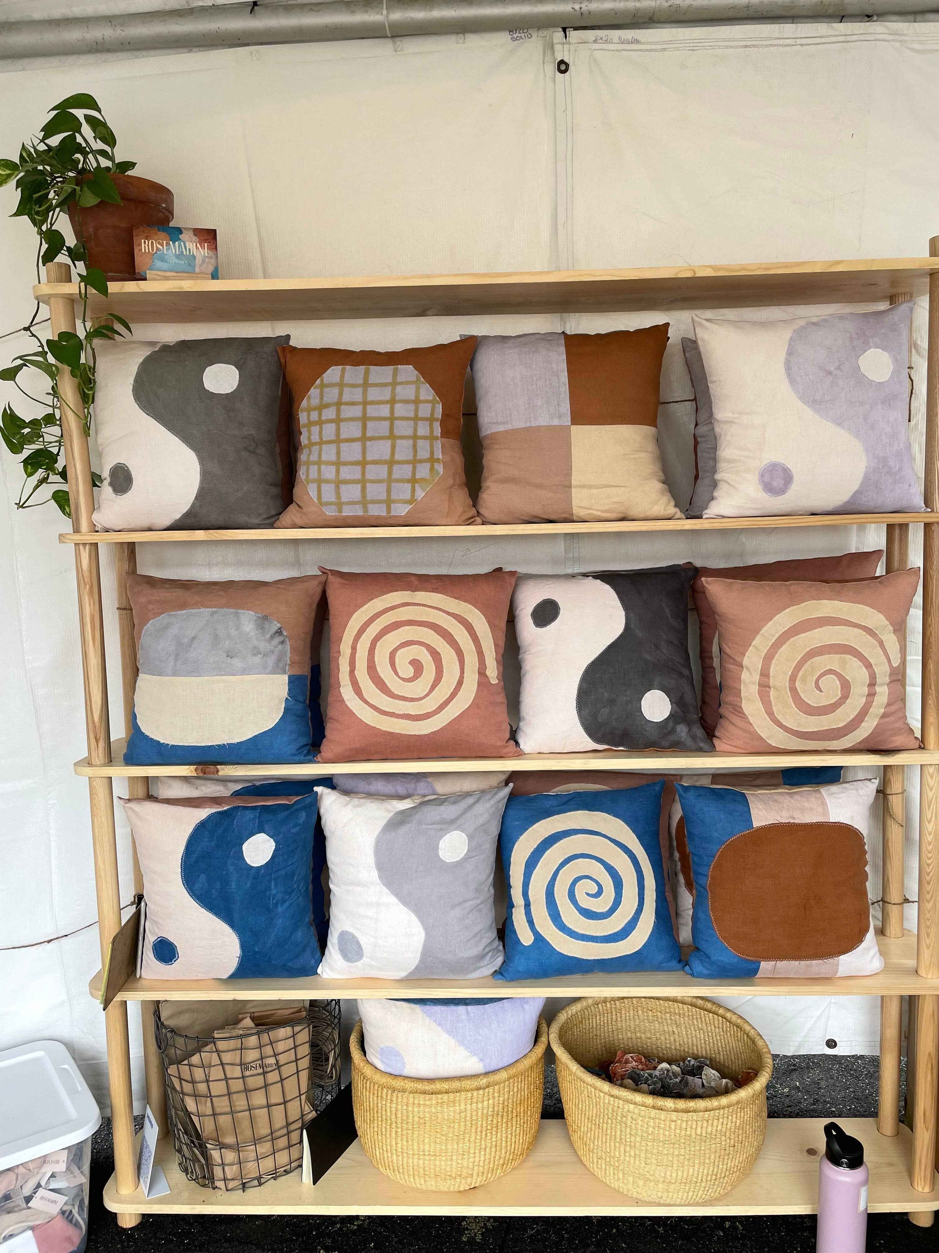 Yin yang pillow  in charcoal | naturally dyed linen sham