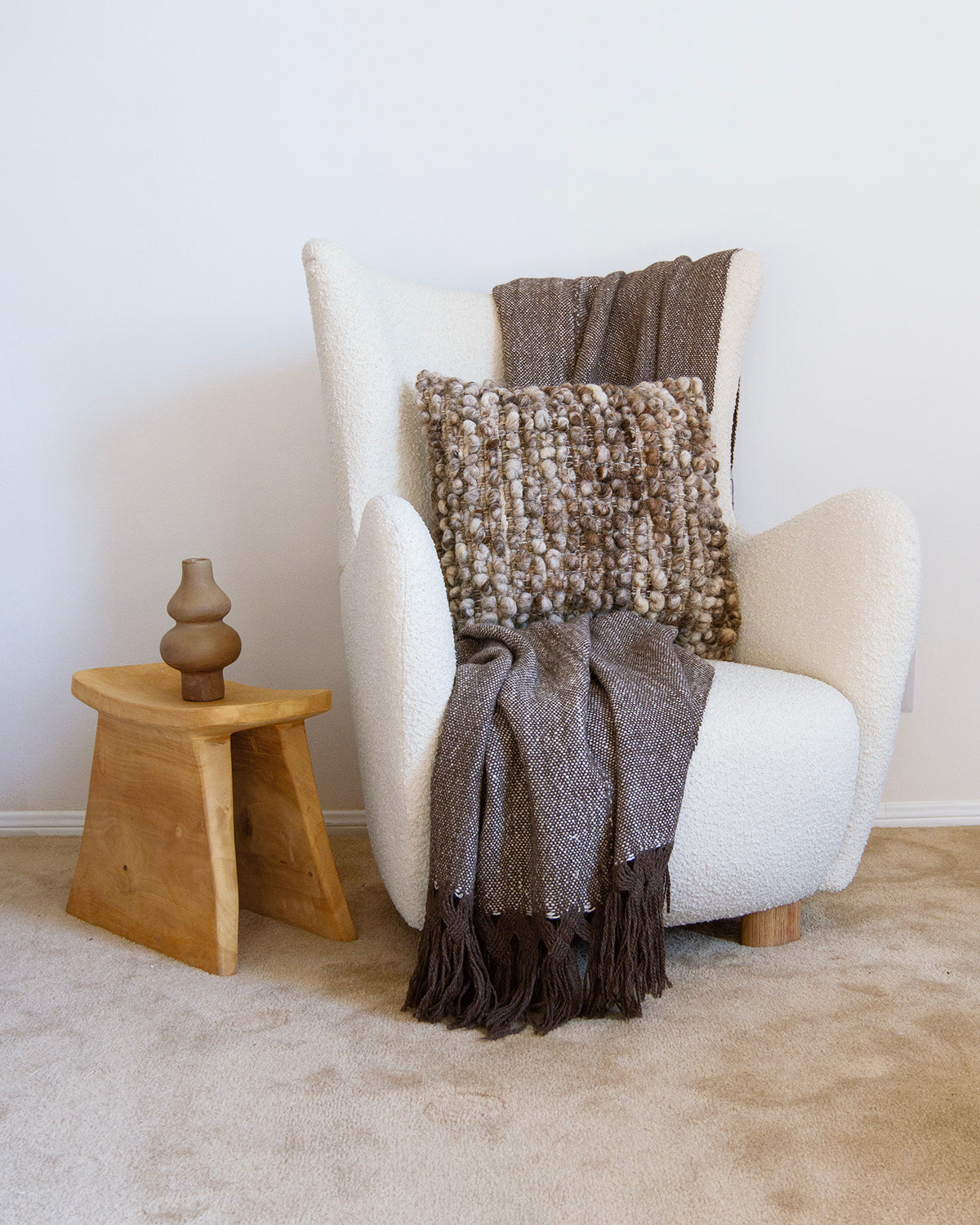 Silk and Llama Wool Double Fringed Throw Blanket - Arte House