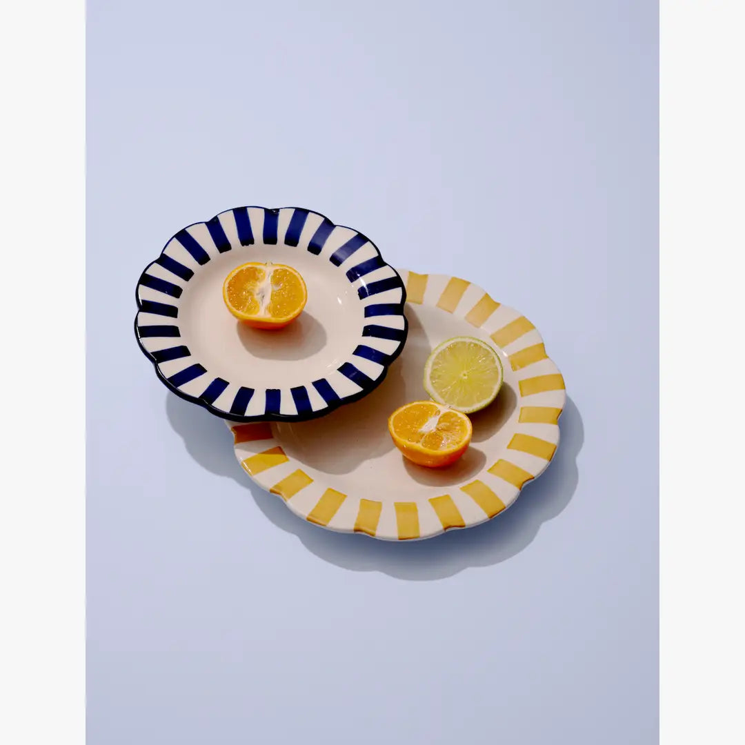 Ceramic stripe Salad Plate,  Blue- 8.25 x 8.25 x 1.25 Inches - Arte House