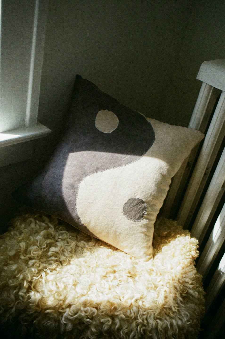 Yin yang pillow  in charcoal | naturally dyed linen sham