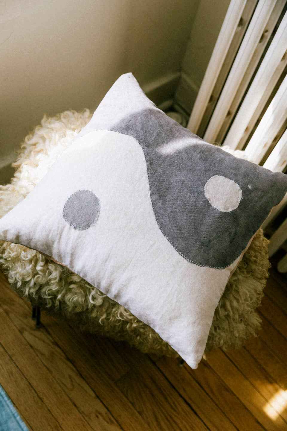 Yin yang pillow  in charcoal | naturally dyed linen sham