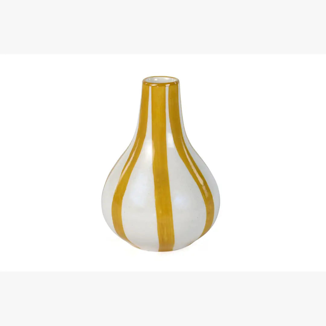Ceramic Stripe  bud vase, Yellow-  3.5 x 3.5 x 4.75 Inches - Arte House