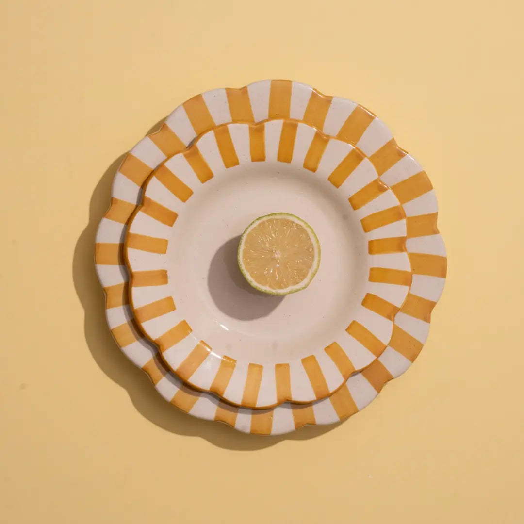 Ceramic stripe Salad Plate, Yellow- 8.25x 8.25 x 1.25 Inches - Arte House