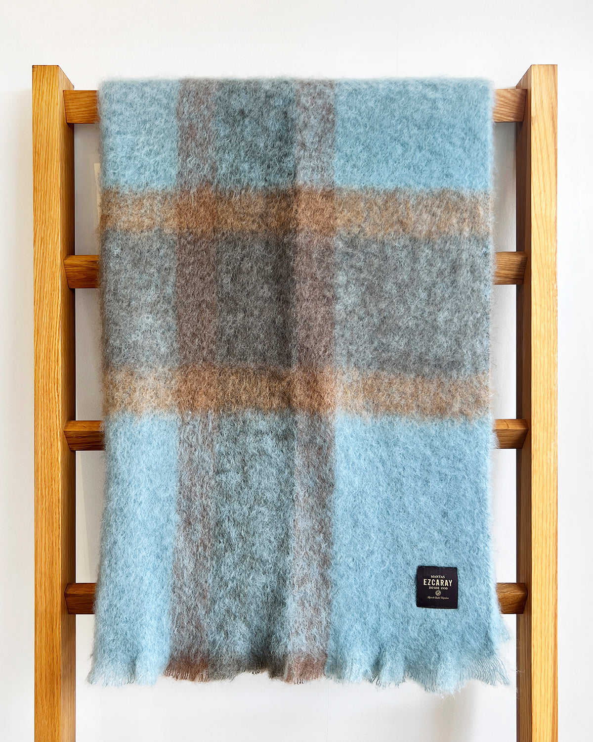 Coffee and Teal Checkered Mohair Blanket Throw - Arte House
