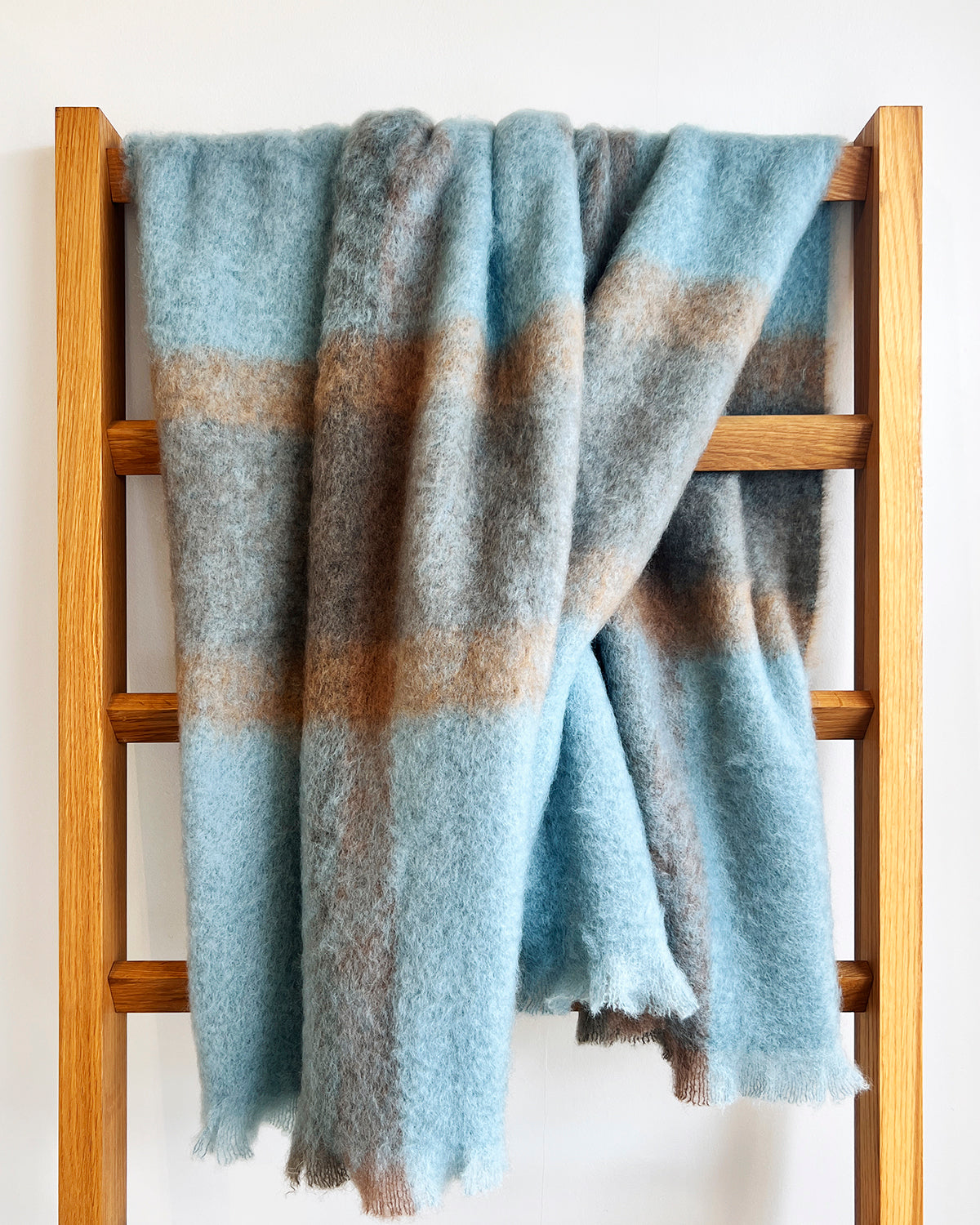 Coffee and Teal Checkered Mohair Blanket Throw - Arte House