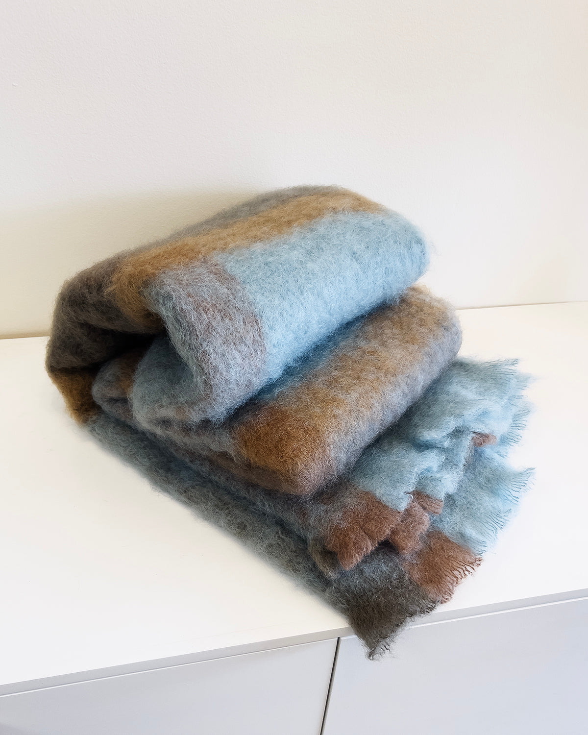 Coffee and Teal Checkered Mohair Blanket Throw - Arte House
