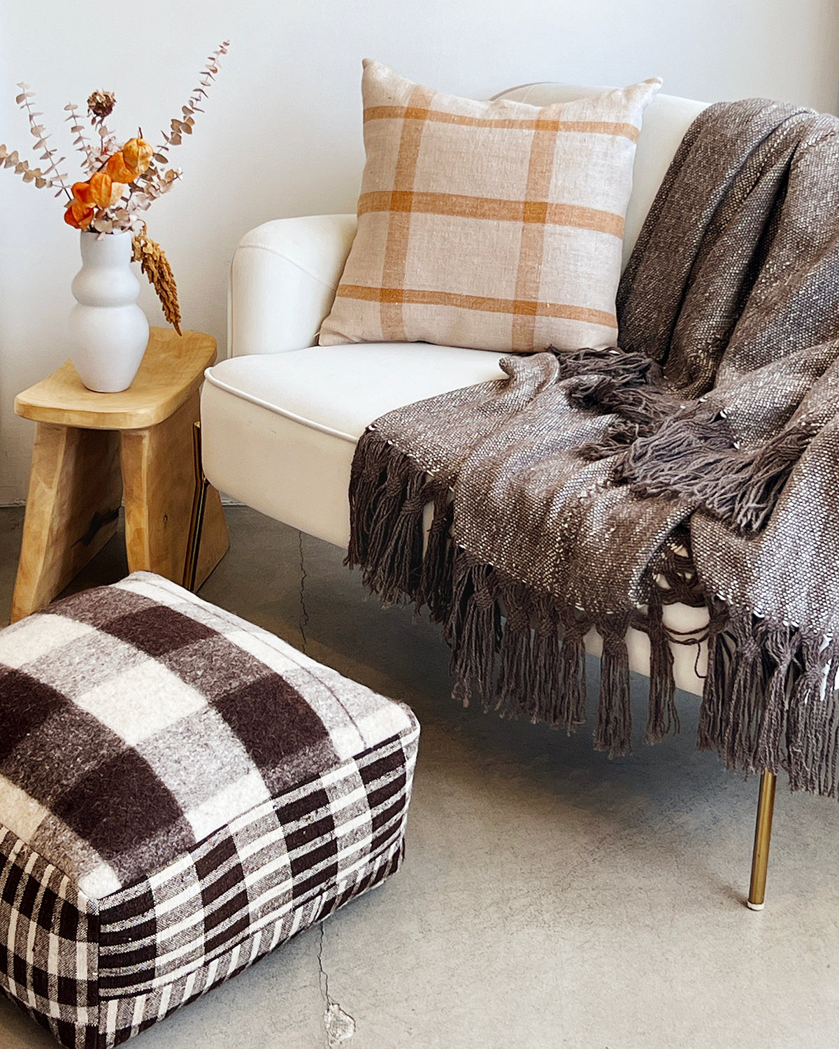 Isabel Checkered Square Pouf Ottoman - Arte House
