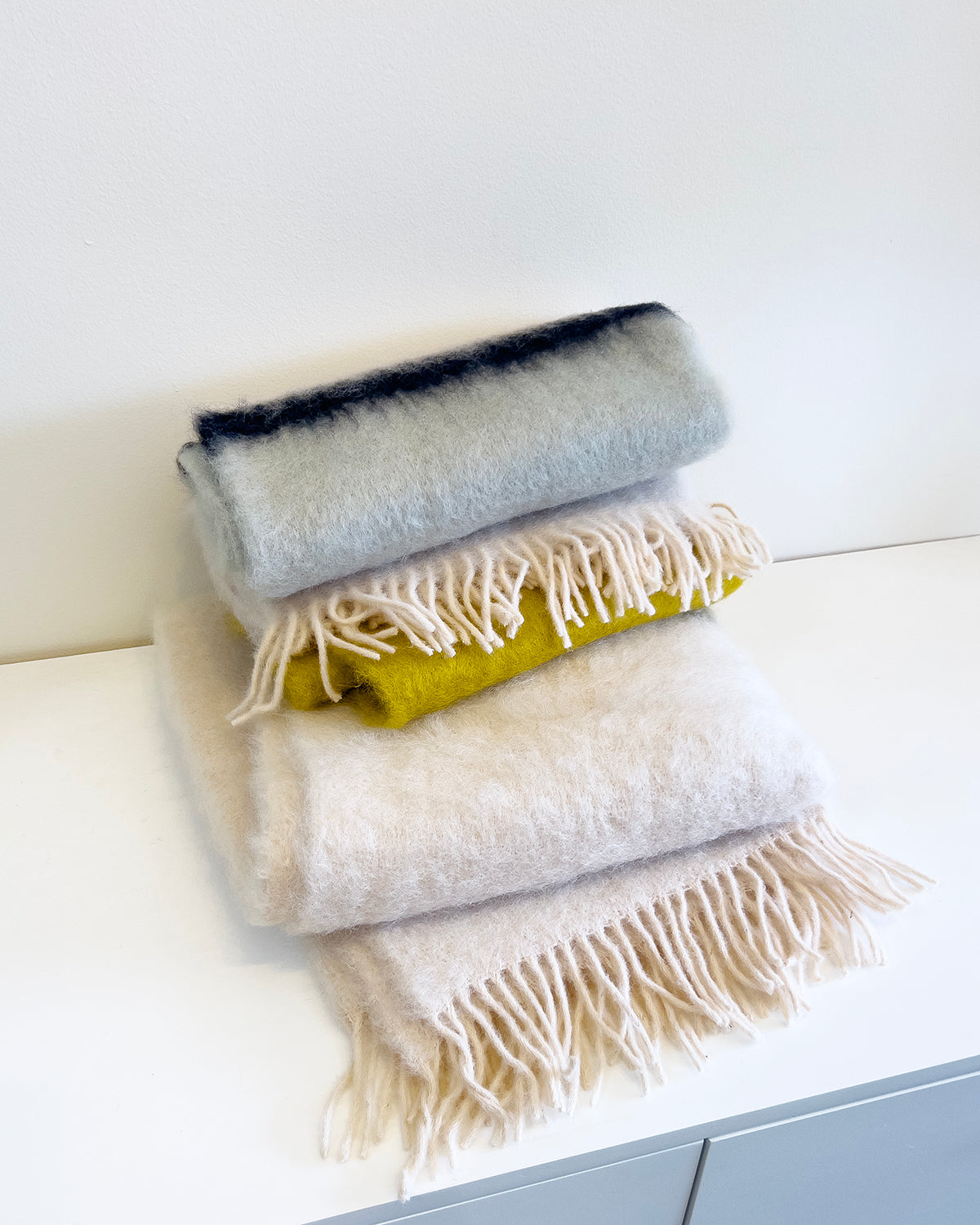 Color Block Mohair Blanket Throw