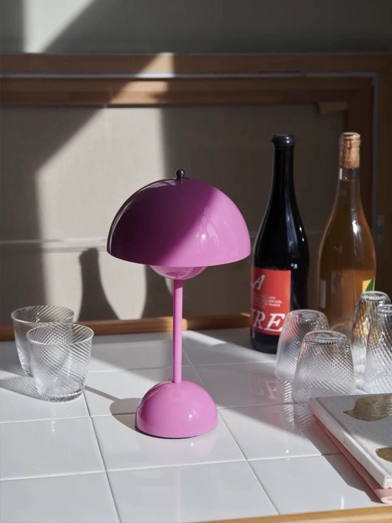 Contemporary Cordless Portable Cute Mushroom Table Lamp, Flowerpot