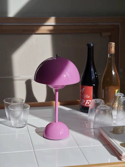 Contemporary Cordless Portable Cute Mushroom Table Lamp, Flowerpot