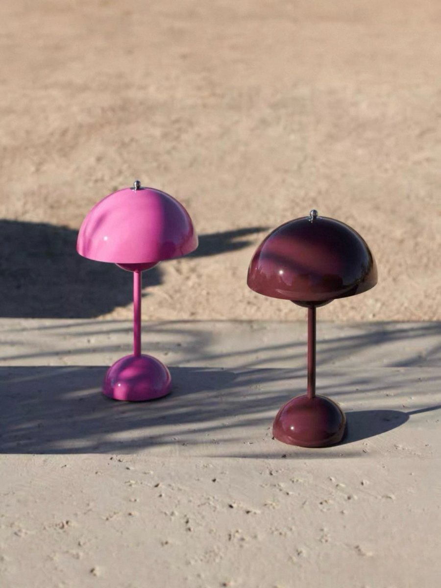 Contemporary Cordless Portable Cute Mushroom Table Lamp, Flowerpot