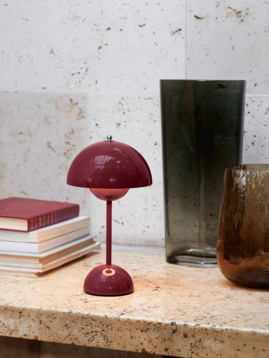 Contemporary Cordless Portable Cute Mushroom Table Lamp, Flowerpot