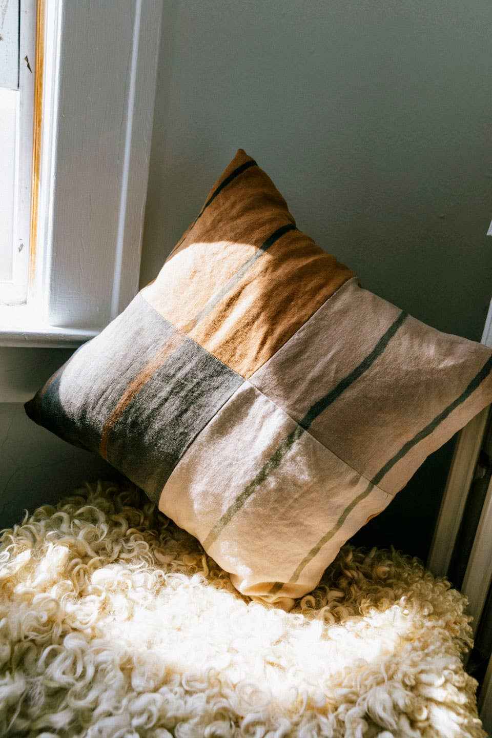 Agnes painted patchwork sham | plant dyed linen pillow