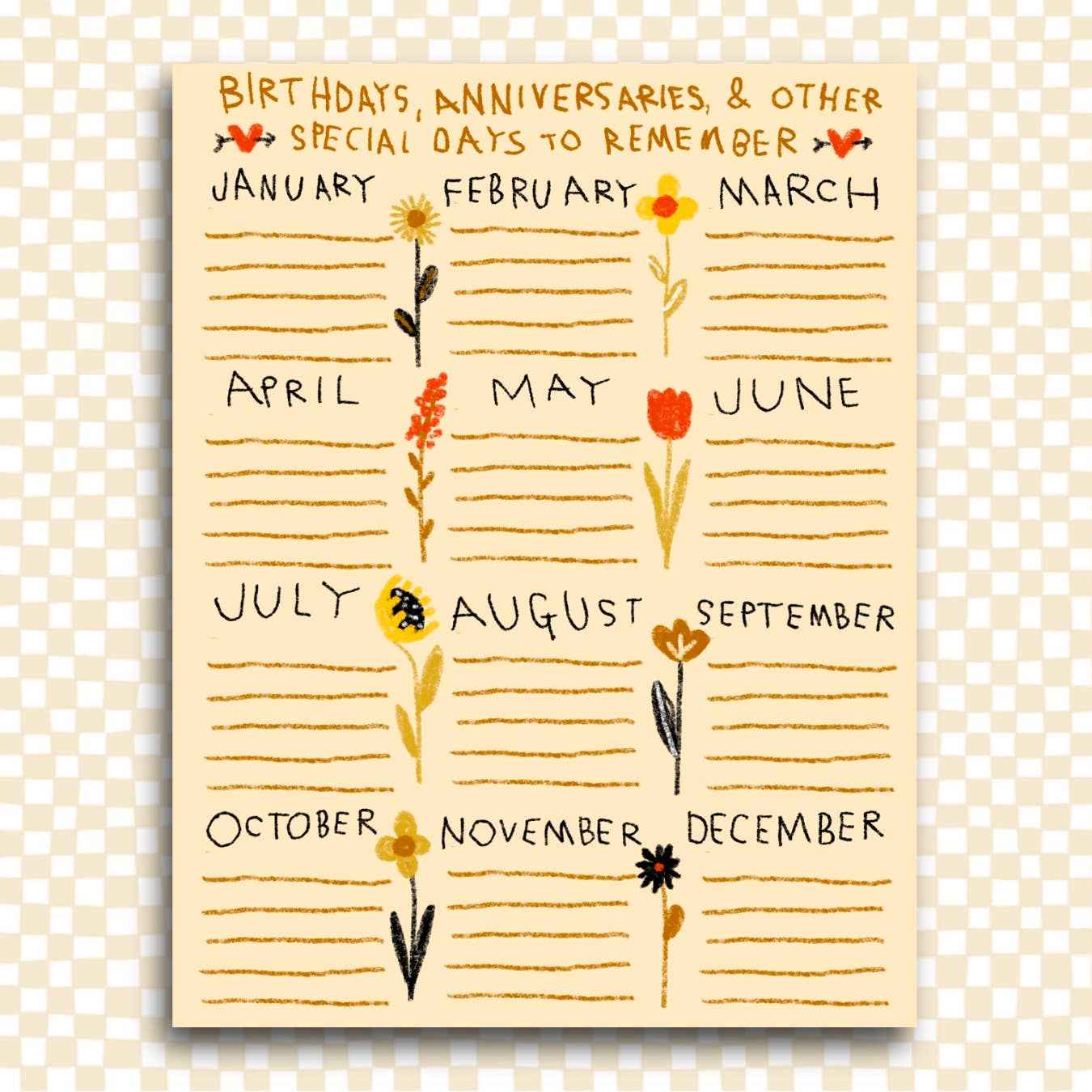 BIRTHDAYS, ANNIVERSARIES, & OTHER SPECIAL DAYS Calendar