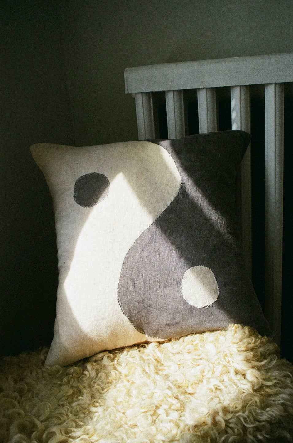 Yin yang pillow  in charcoal | naturally dyed linen sham