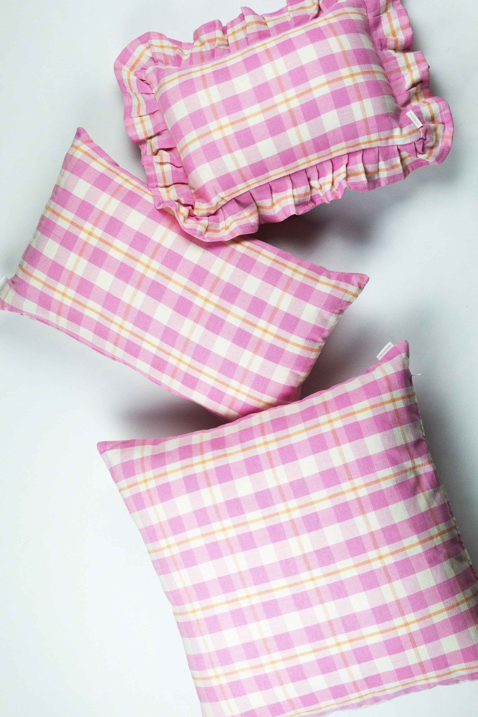 Archive NY Abigail Ruffle Plaid Pillow in Bubblegum