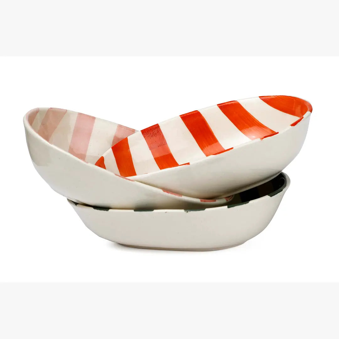 Ceramic stripe Bowl, Orange  7x5x2 Inches (Set of 4) - Arte House