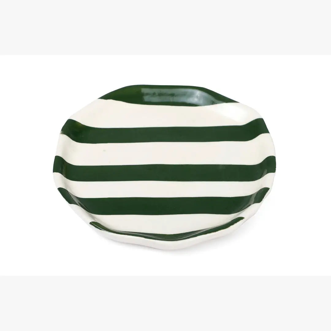 Ceramic Olive Green stripe plate, 6.3x6.3 Inches (Set of 4) - Arte House