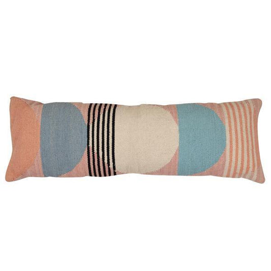 Handmade Circle Geo Lumbar Pillow, Multi Blue  - 12x34 inch