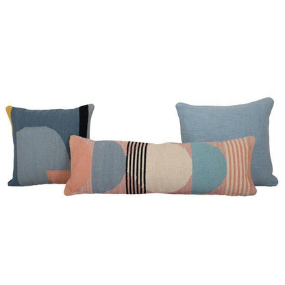 Handmade Circle Geo Lumbar Pillow, Multi Blue  - 12x34 inch