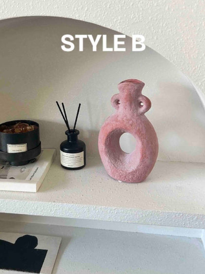 Handmade Wabi Sabi Abstract Pottery Vase, Crude Rustic Decorative Flower Vessel