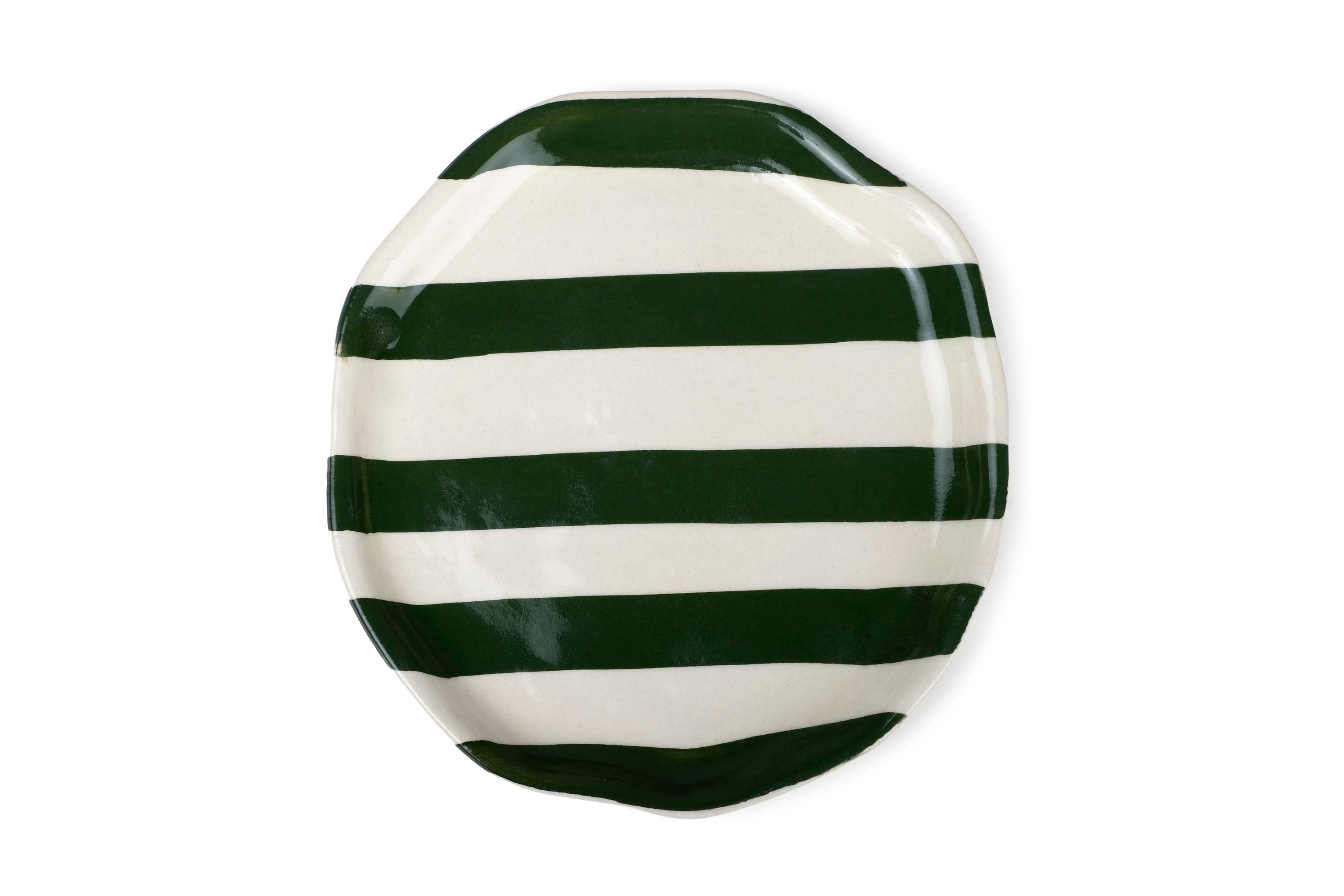 Ceramic Olive Green stripe plate, 6.3x6.3 Inches (Set of 4) - Arte House