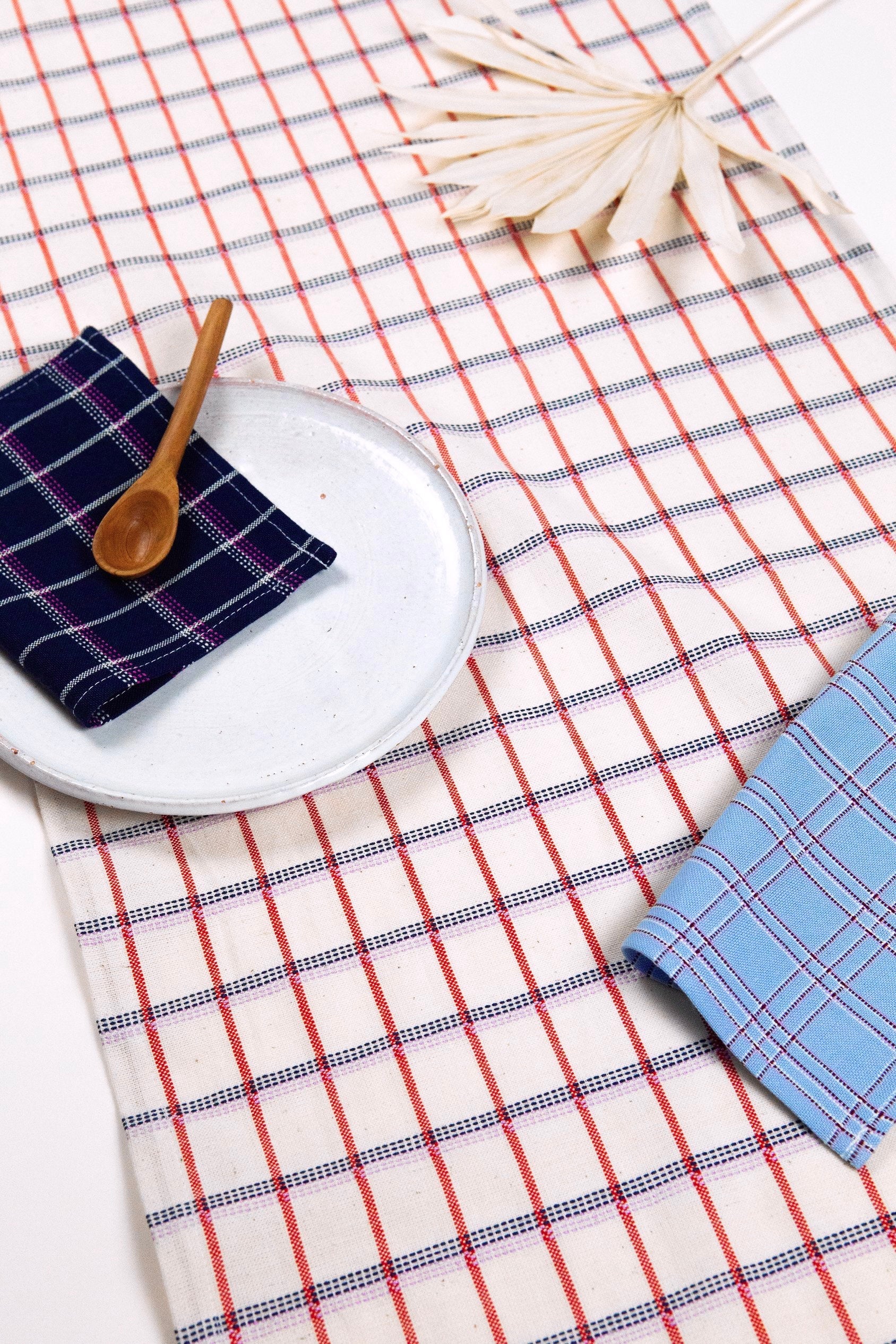 San Lucas Plaid White & Orange Table Runner - Arte House