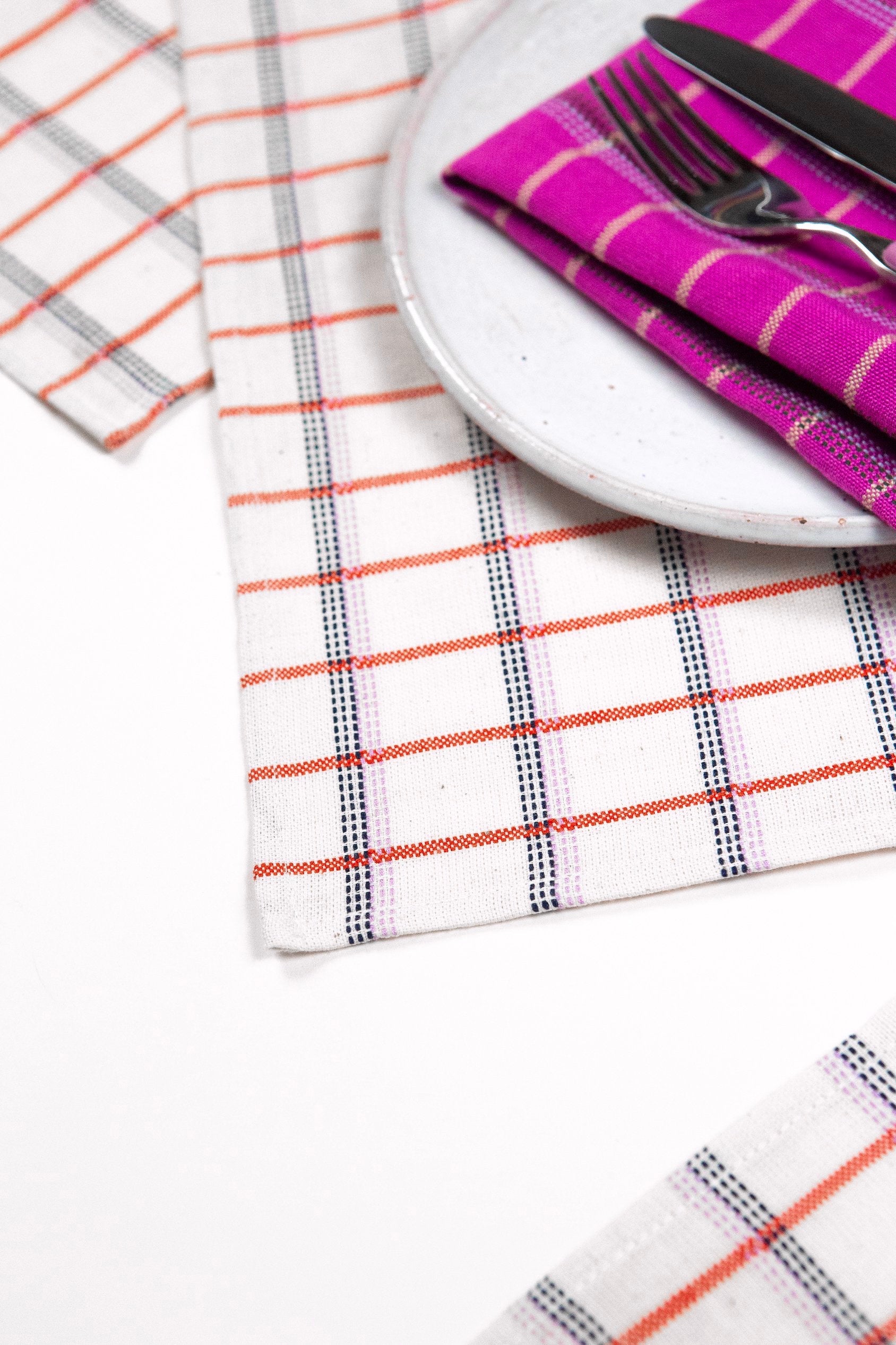 San Lucas Plaid White & Orange Table Runner - Arte House
