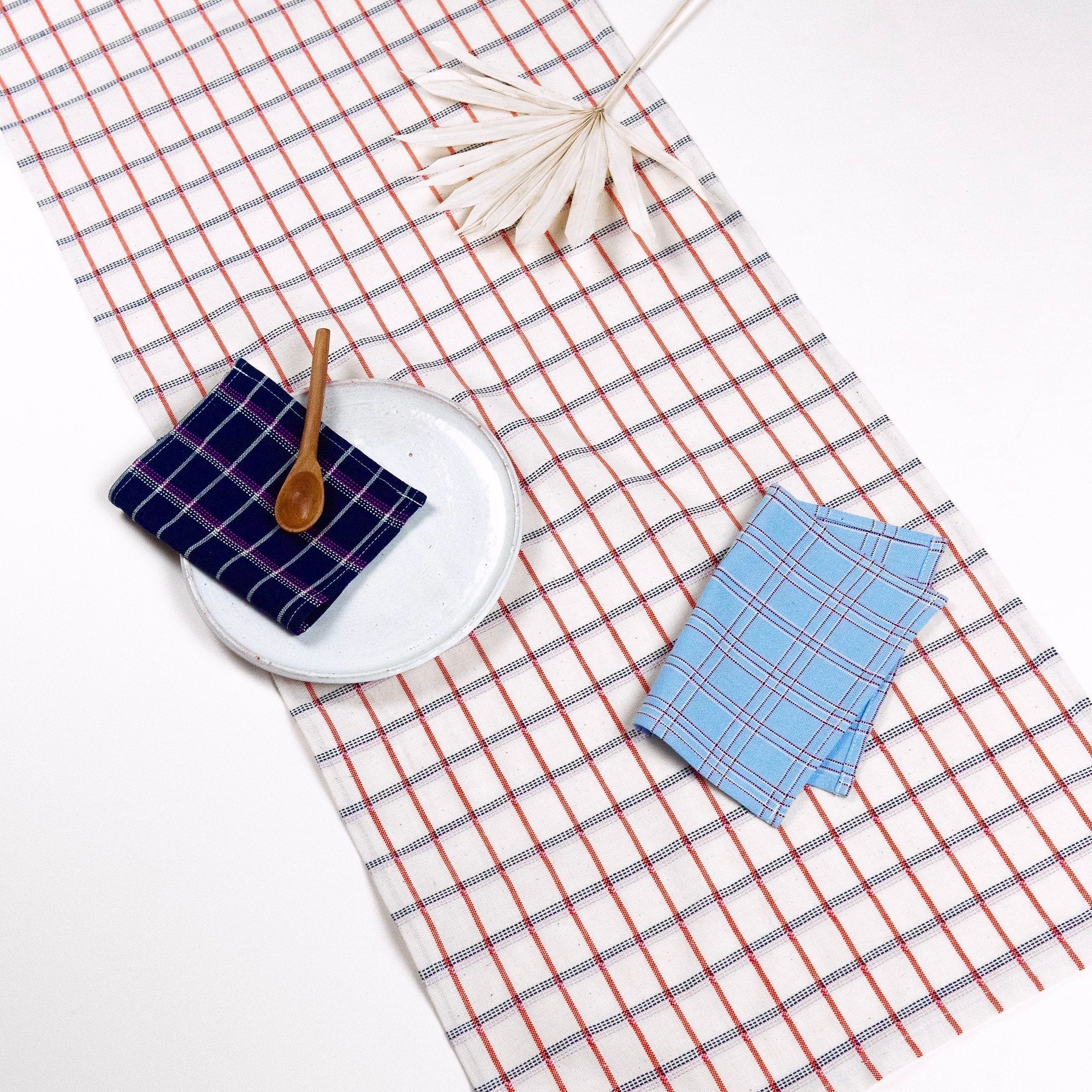 San Lucas Plaid White & Orange Table Runner - Arte House