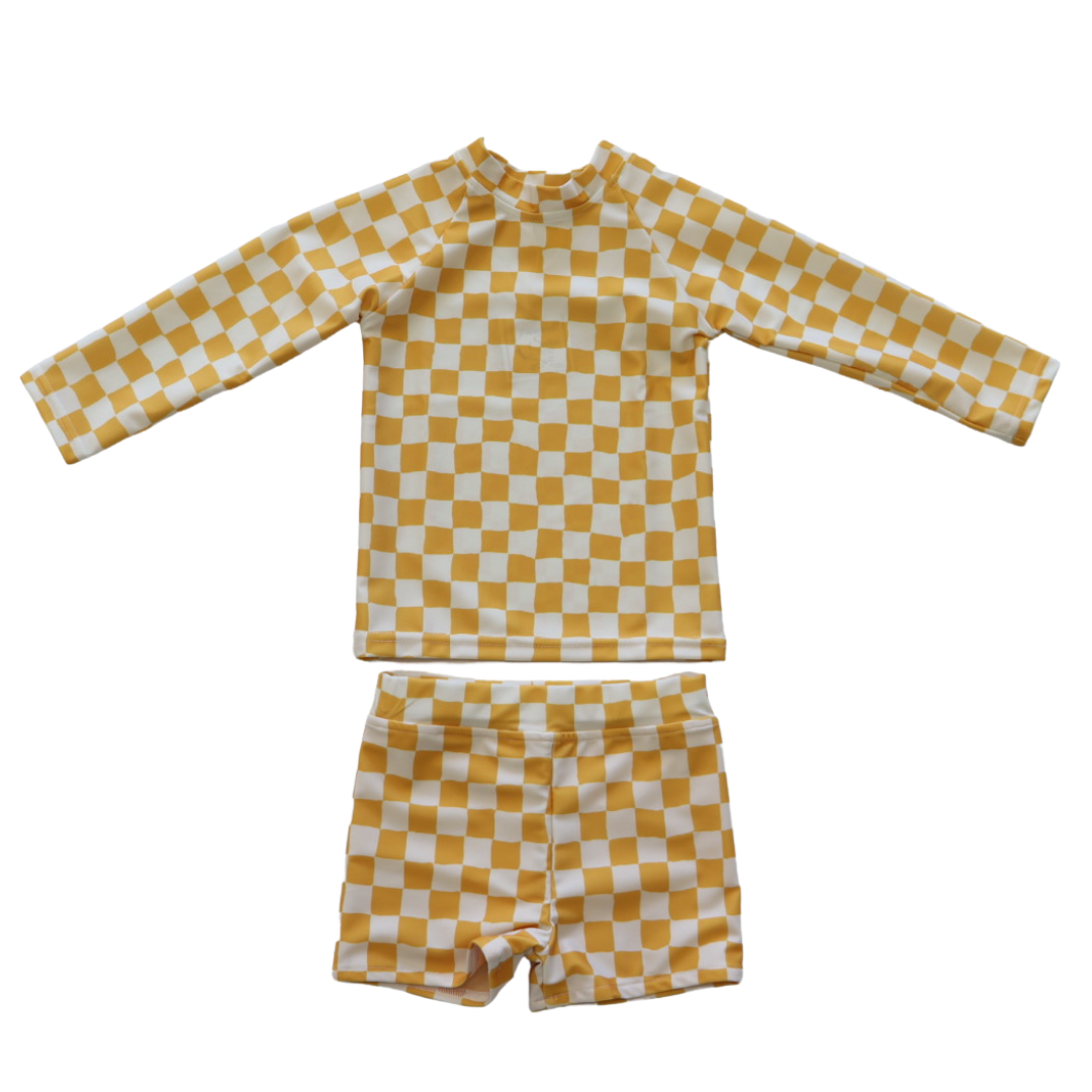 Kids Yellow Check Rash Guard - Arte House