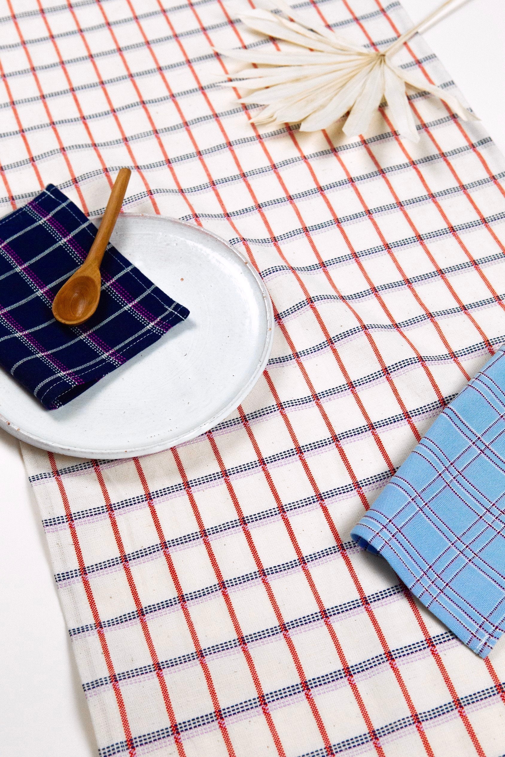 San Lucas Plaid White & Orange Table Runner - Arte House