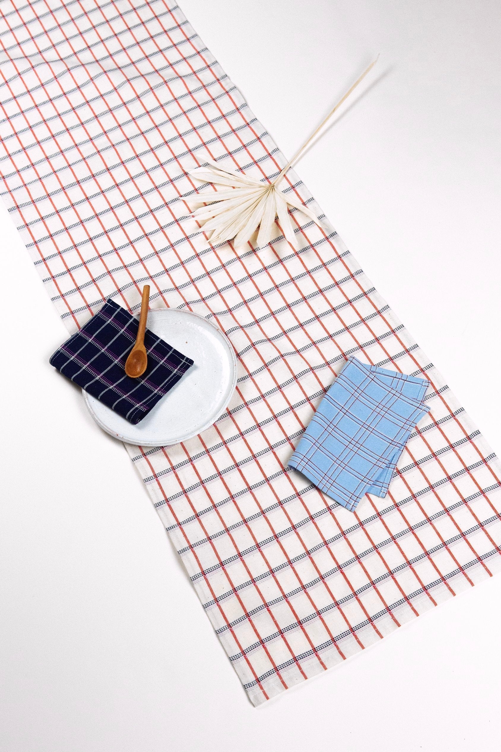 San Lucas Plaid White & Orange Table Runner - Arte House