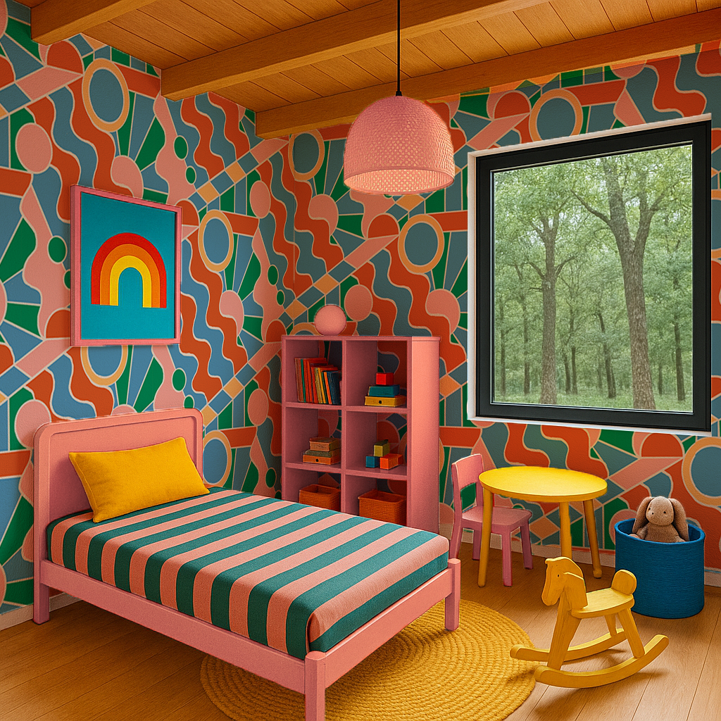 Day Trippin' Wallpaper, blue, green, pink and brick red