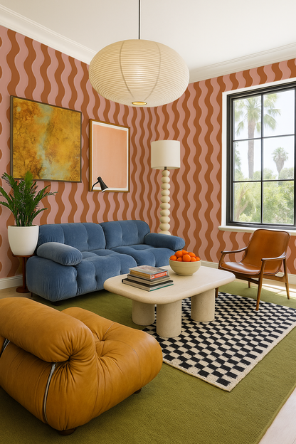 Ziggy Stripe Wallpaper, orange and pink
