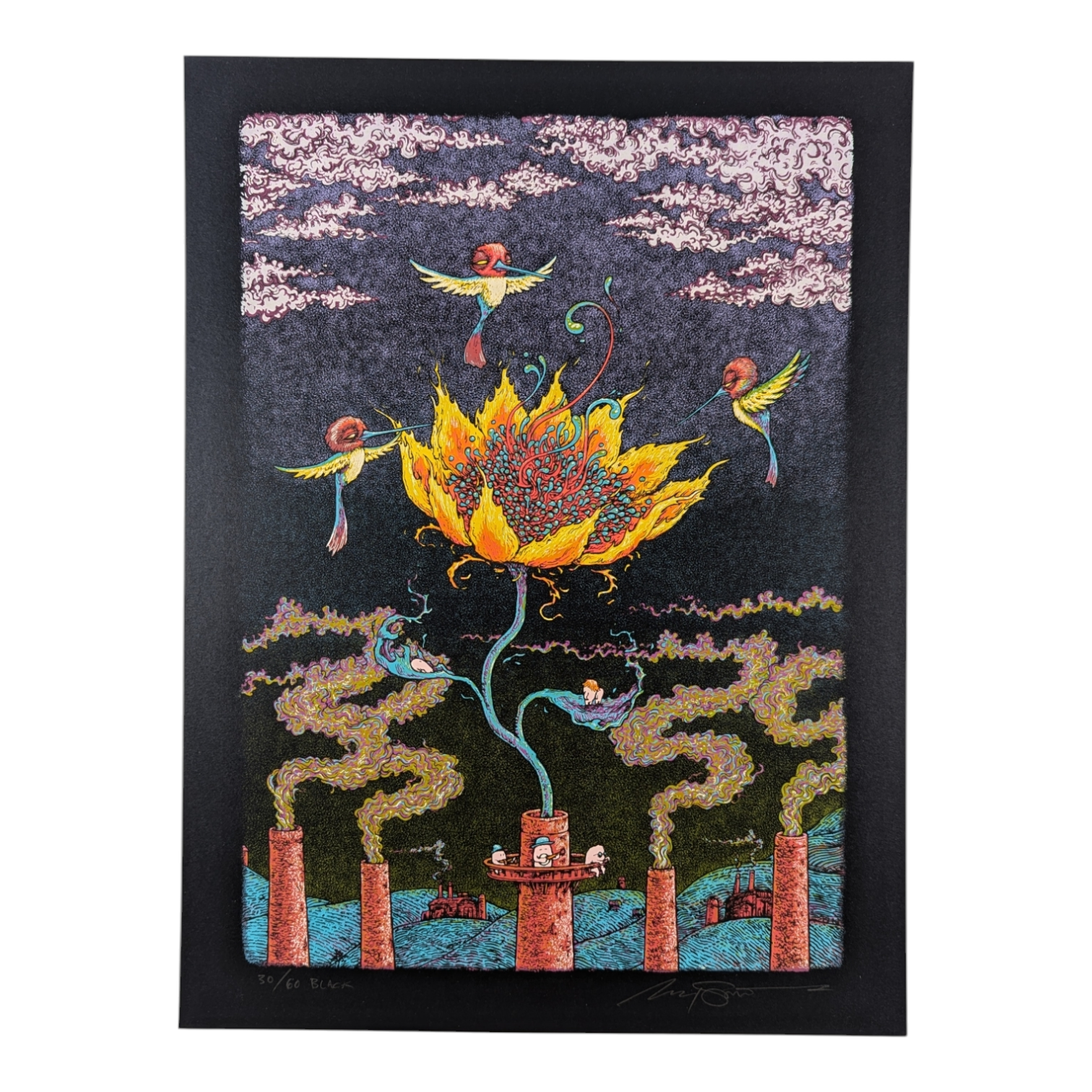 Marq Spusta "Flower From a Smokestack (Black)" Print - Arte House