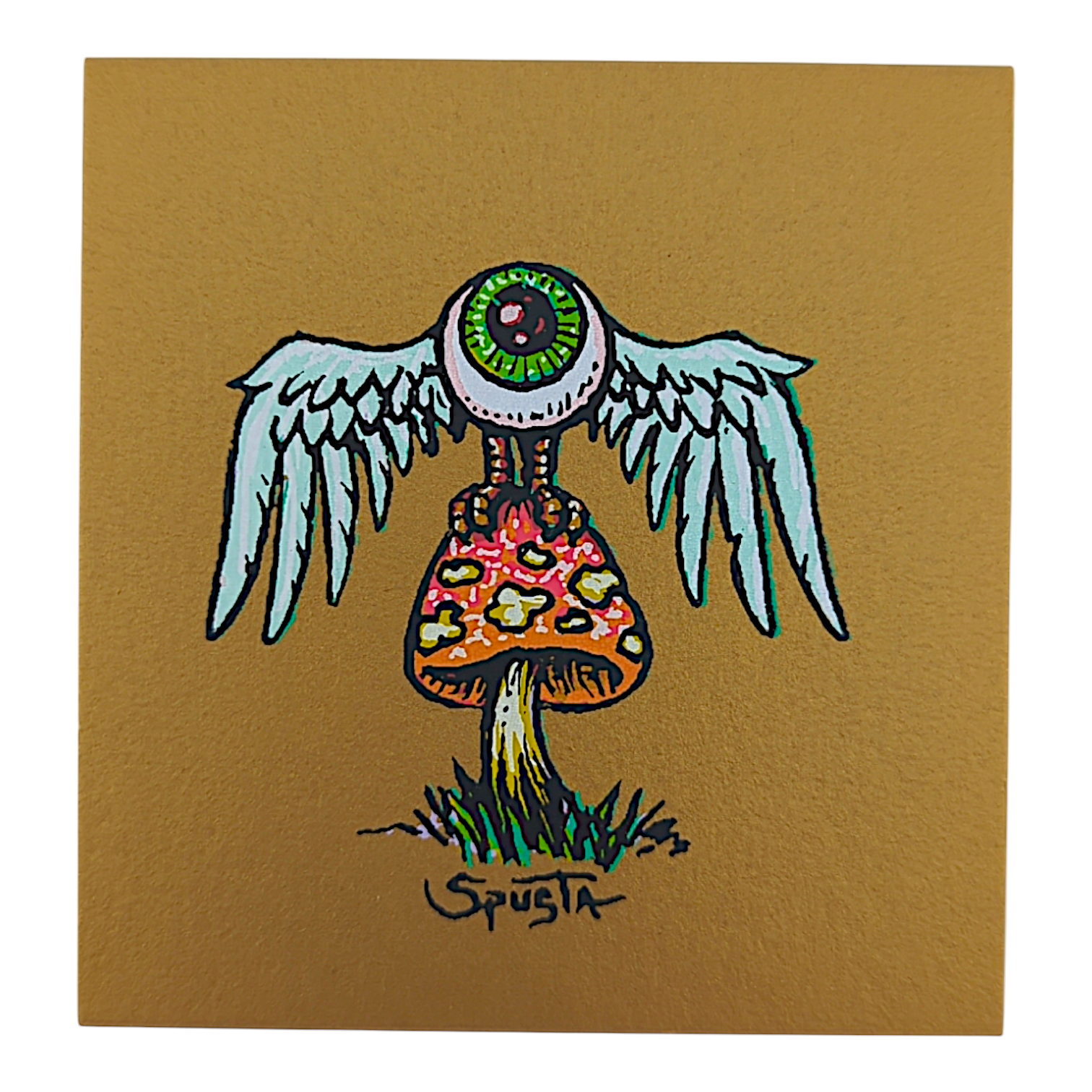Marq Spusta Flying Eye Mushroom (Old Gold) Micro Print