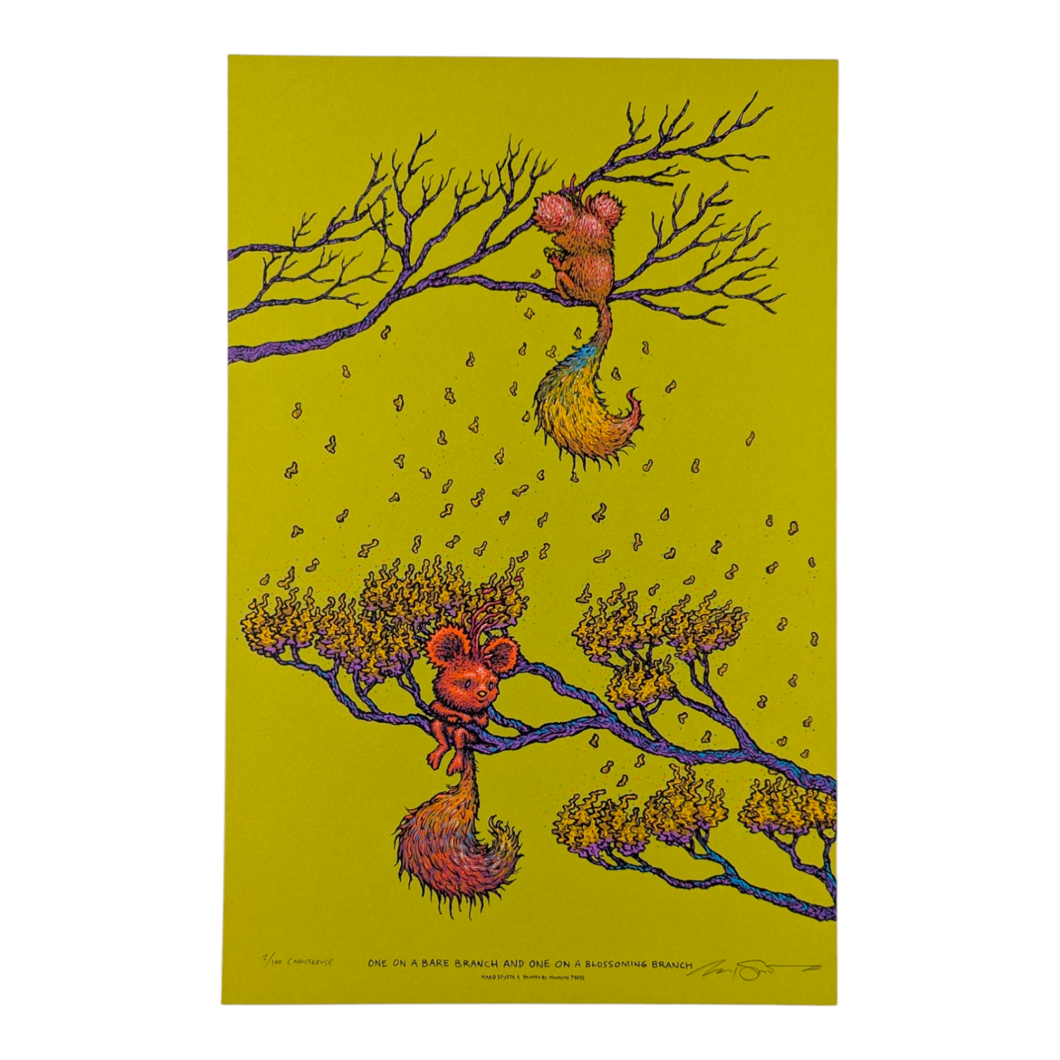 Marq Spusta "One on a Bare Branch and One on a Blossoming Branch (Chartreuse)" Print - Arte House