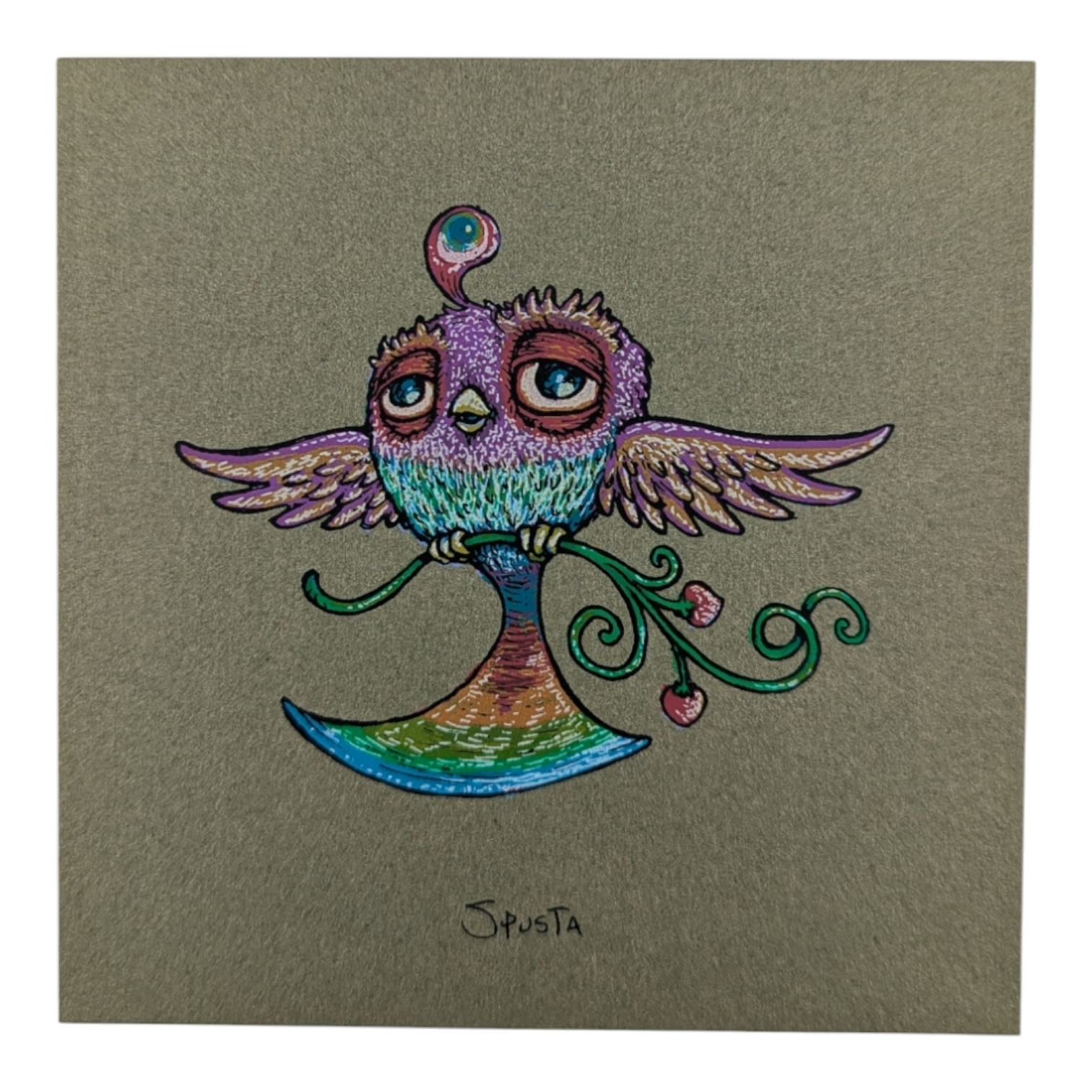 Marq Spusta Peace Branch Bird (Olive Shimmer) Micro Print - Arte House