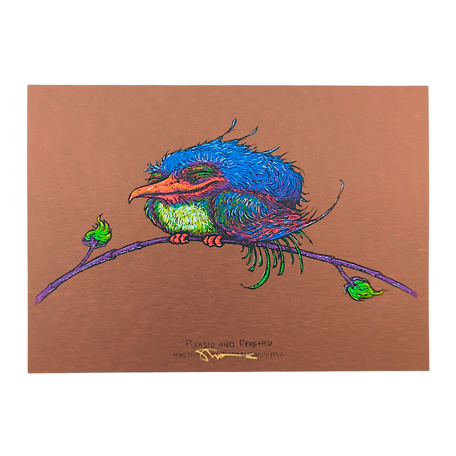 Marq Spusta "Pleased and Perched" (Antique Copper Shimmer) Mini Print - Arte House