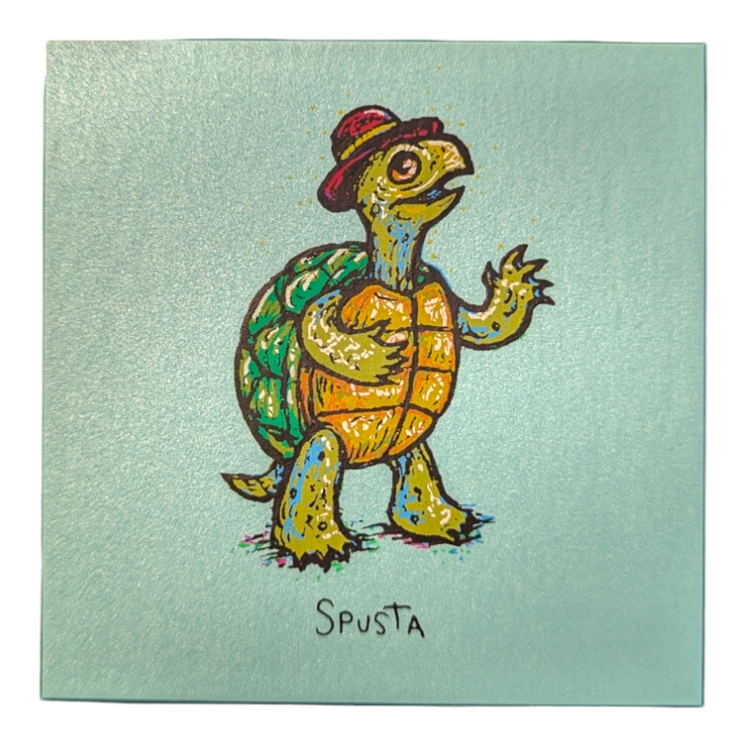 Marq Spusta Turtle with Hat (Aqua Shimmer) Micro Print - Arte House