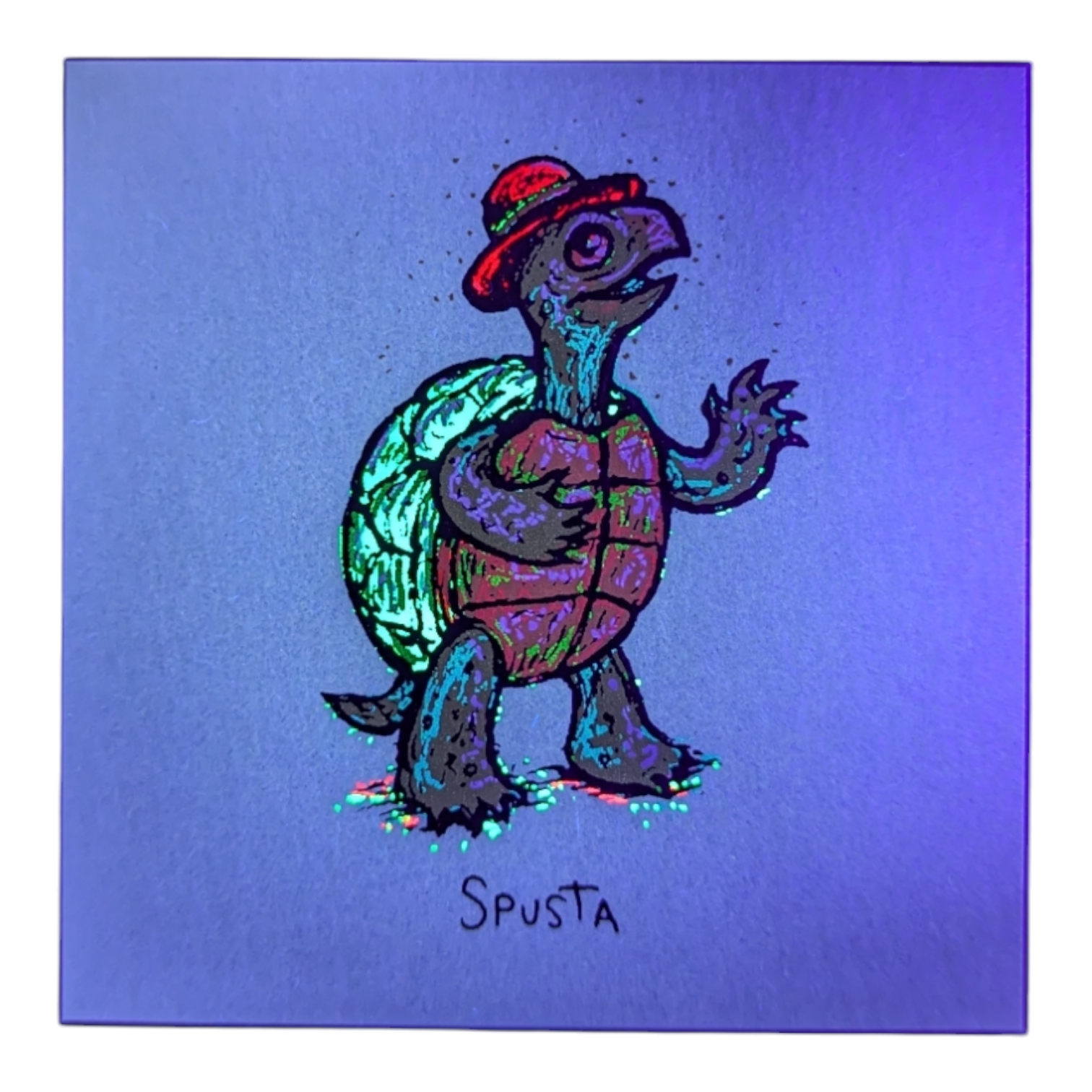 Marq Spusta Turtle with Hat (Aqua Shimmer) Micro Print - Arte House