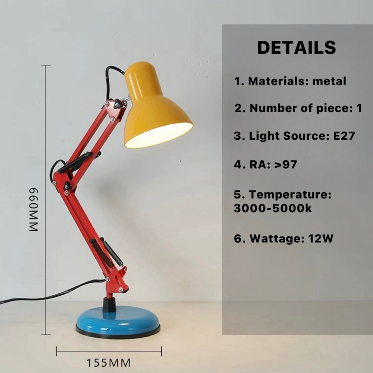 Memphis Retro Table Lamp for Study - Full Spectrum Eye Protection Desk Lamp
