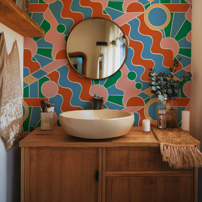 Day Trippin' Wallpaper, blue, green, pink and brick red