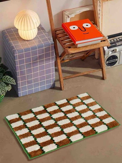 Retro Checker Bath Rug, Machine-washable, Ultra Soft & Absorbent