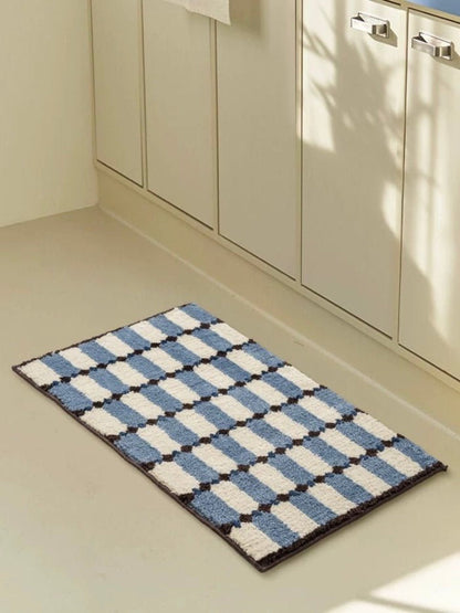 Retro Checker Bath Rug, Machine-washable, Ultra Soft & Absorbent