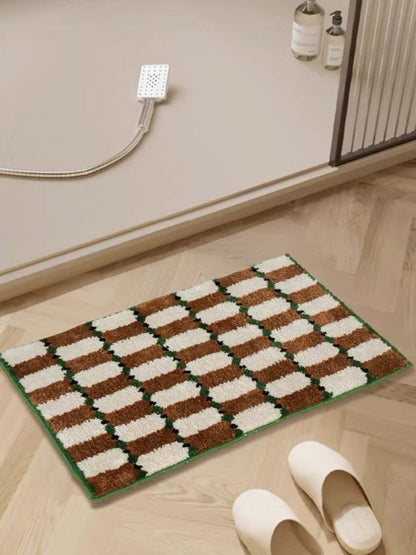 Retro Checker Bath Rug, Machine-washable, Ultra Soft & Absorbent