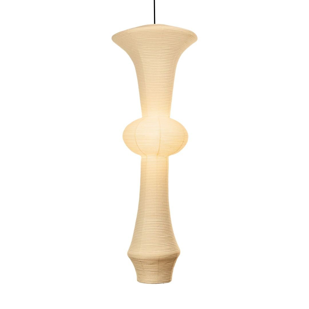 Nogy Large Off-White Paper Pendant Lamp - 15" x 56" - Modern Japandi Boho Living Room Pendant Light - 3 Bulbs (3000K) - Arte House