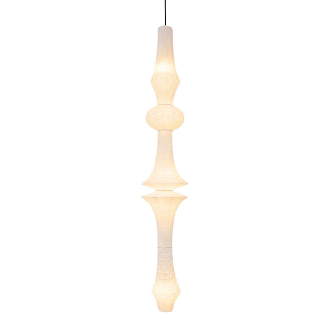 Nogy Large Off-White Paper Pendant Lamp - 15" x 56" - Modern Japandi Boho Living Room Pendant Light - 3 Bulbs (3000K) - Arte House