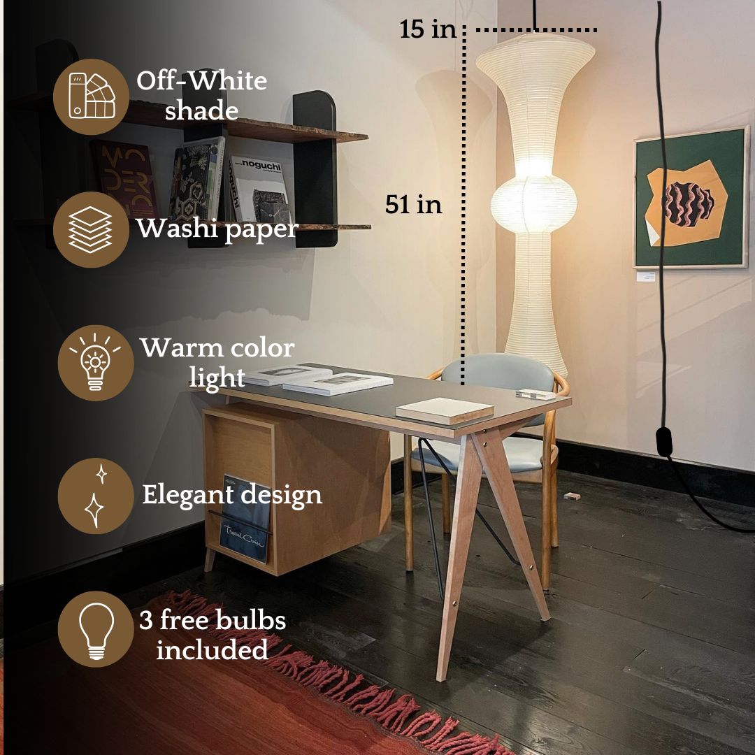Nogy Large Off-White Paper Pendant Lamp - 15" x 56" - Modern Japandi Boho Living Room Pendant Light - 3 Bulbs (3000K) - Arte House